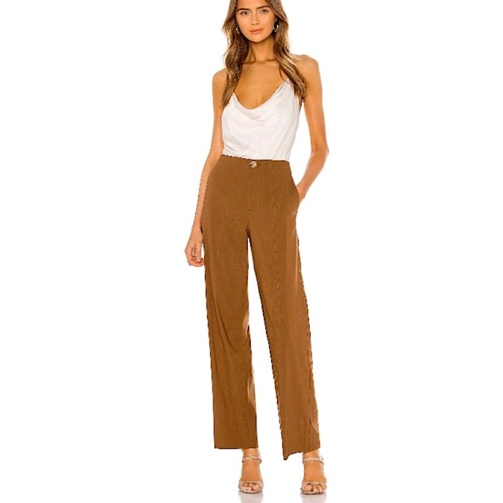 REVOLVE Vince Linen Classic Pants Wide Straight Leg Pecan Brown